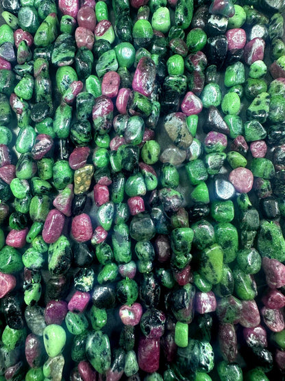100% Ruby Zoisite Nugget Shape Gemstone Beads, Ruby Red and Green, Great Quality 15.5" Strand