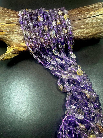 100% Natural Ametrine Freeform Pebble Shape Gemstone Beads, Clear Purple and Gold, Great Quality 15.5"