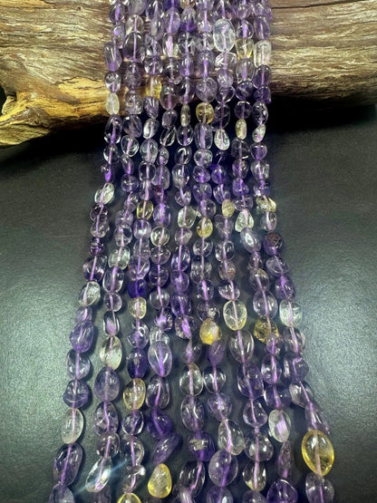 100% Natural Ametrine Freeform Pebble Shape Gemstone Beads, Clear Purple and Gold, Great Quality 15.5"