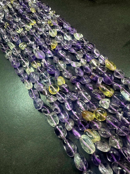 100% Natural Ametrine Freeform Pebble Shape Gemstone Beads, Clear Purple and Gold, Great Quality 15.5"