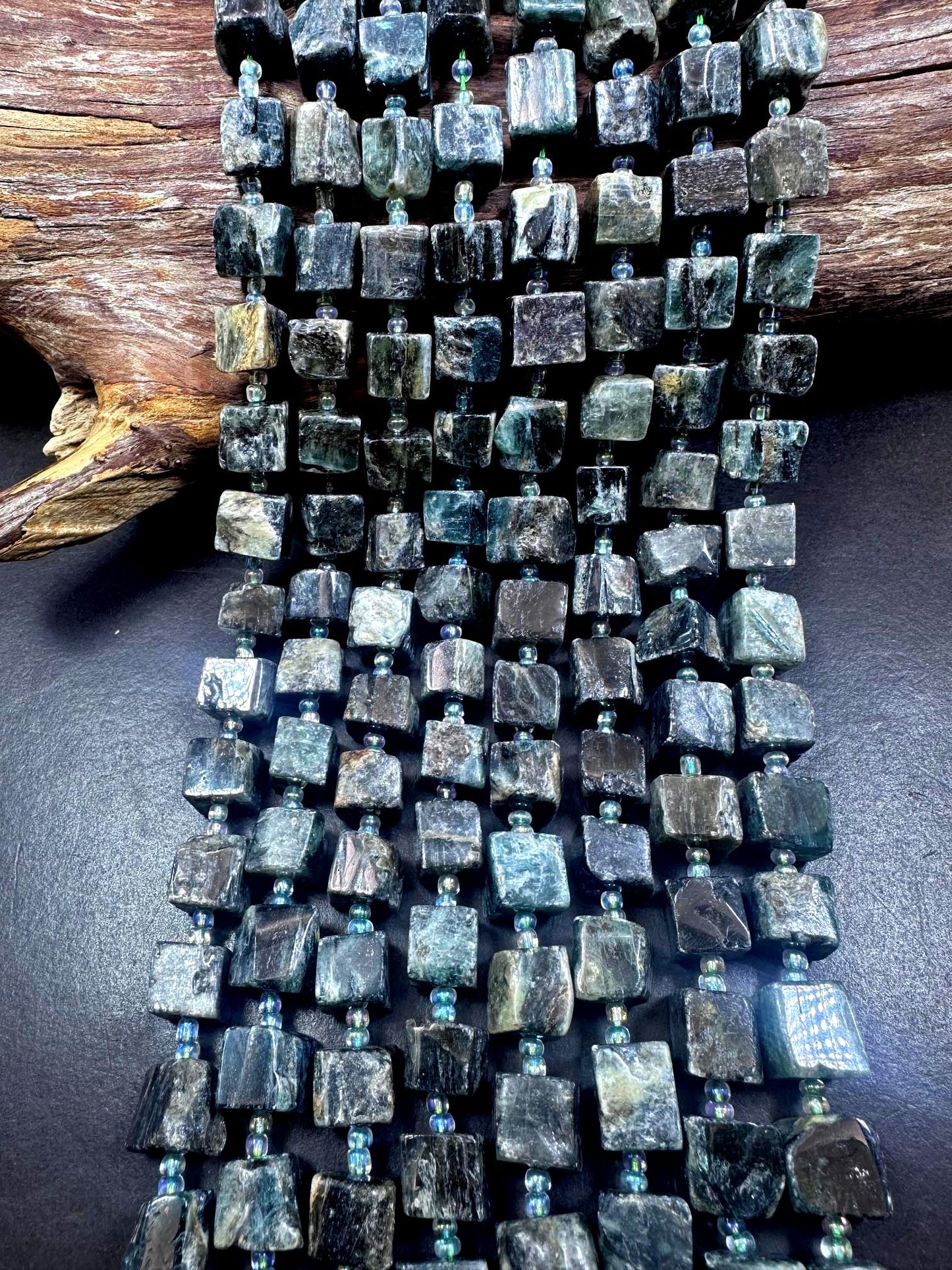 100% Natural Green Kyanite Cut Cube Shape Gemstone Beads. 33x31mm, Dark Green Color, Great Quality Full Strand 15.5"