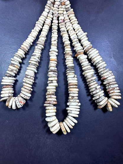 Guaranteed 100% Natural White Howlite Graduated Rondelle Shape Gemstone Beads. Beautiful White Cream Pattern Great Quality Full Strand 15.5"