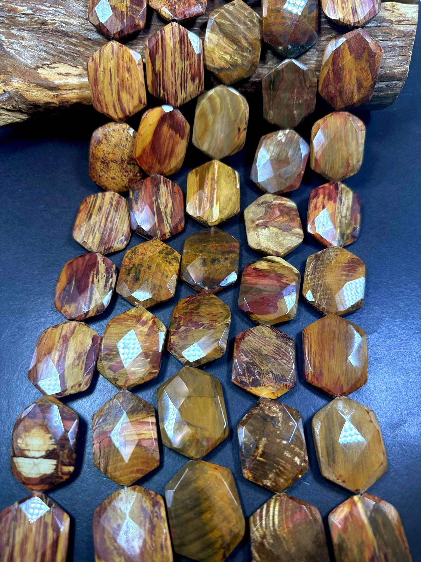 100% Natural Mookaite Faceted Elongated Hexagon Shape Gemstone Pendants, 33x26mm Chestnut Brown Color Excellent Quality, Full Strand 15.5"