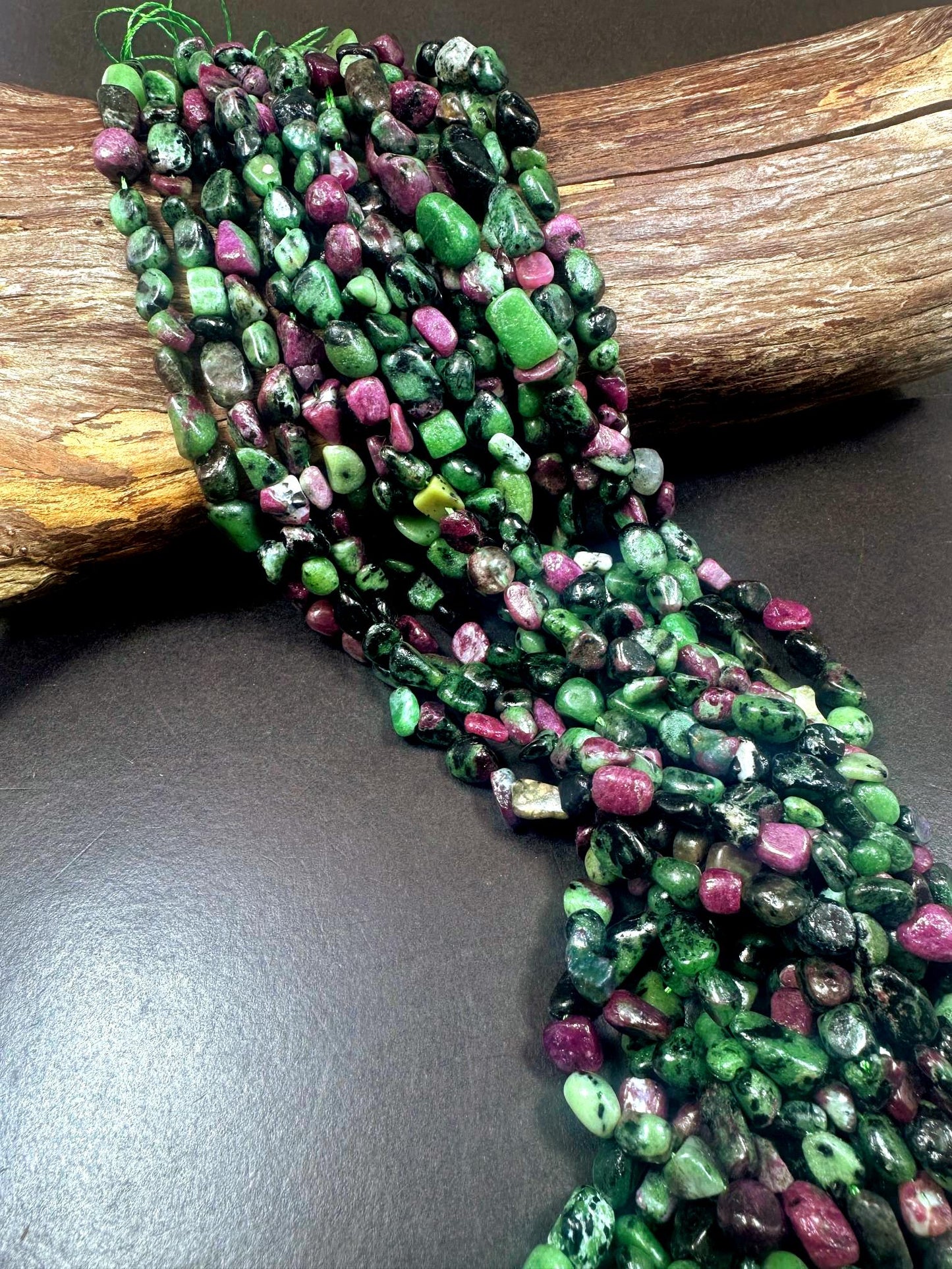 100% Ruby Zoisite Nugget Shape Gemstone Beads, Ruby Red and Green, Great Quality 15.5" Strand