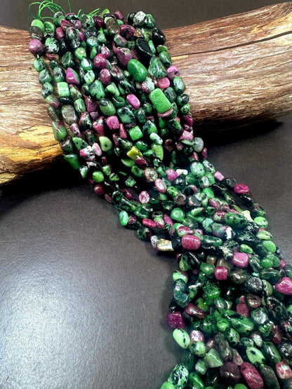 100% Ruby Zoisite Nugget Shape Gemstone Beads, Ruby Red and Green, Great Quality 15.5" Strand