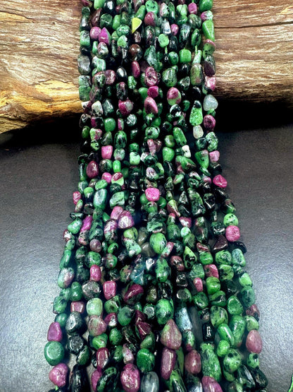 100% Ruby Zoisite Nugget Shape Gemstone Beads, Ruby Red and Green, Great Quality 15.5" Strand