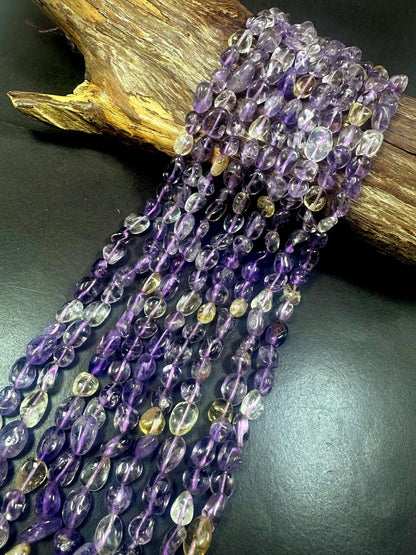 100% Natural Ametrine Freeform Pebble Shape Gemstone Beads, Clear Purple and Gold, Great Quality 15.5"
