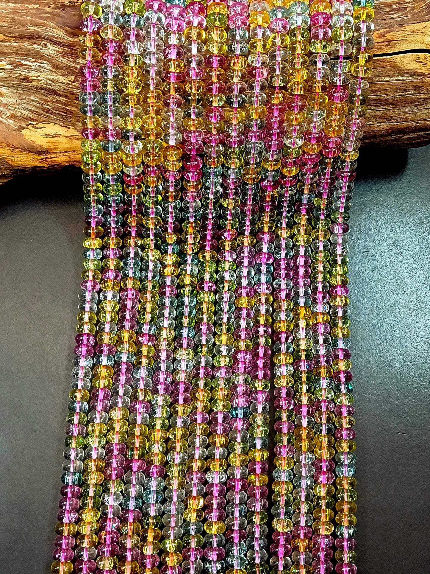 Beautiful Multi-Color Crystal Bead. Smooth Rondelle Shape, Gorgeous Multi- Color, Full Strand 15.5