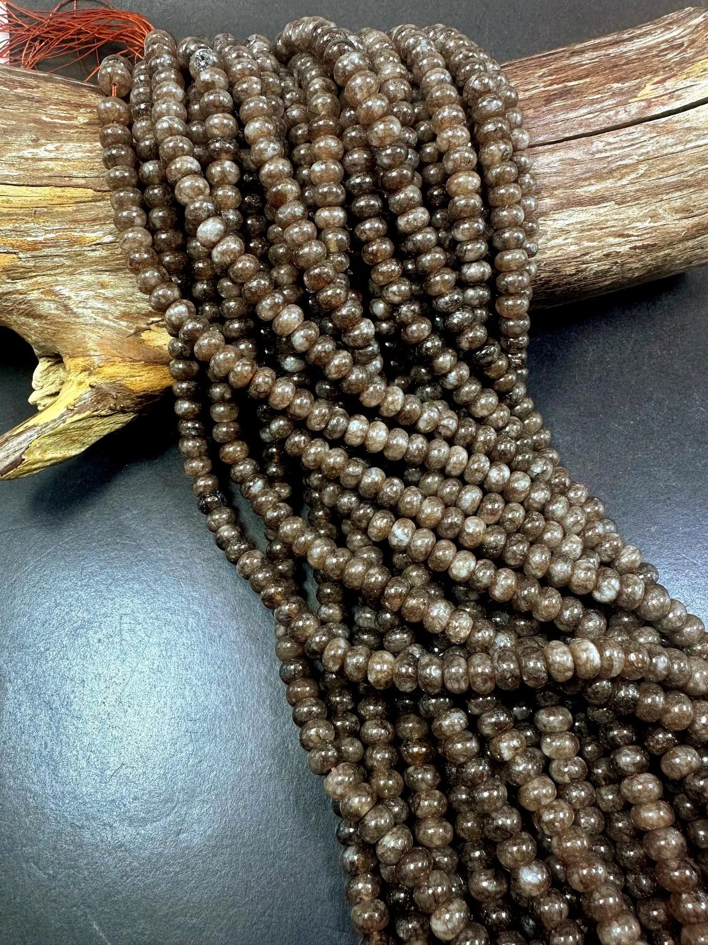 Beautiful Natural Brown Jade Smooth Rondelle Gemstone Bead, 5x8mm Great Quality 15.5"