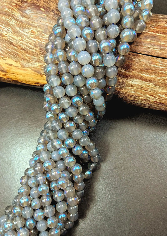 Natural Mystic Grey Moonstone Smooth Round Shape Gemstone Beads, Great Quality 15.5