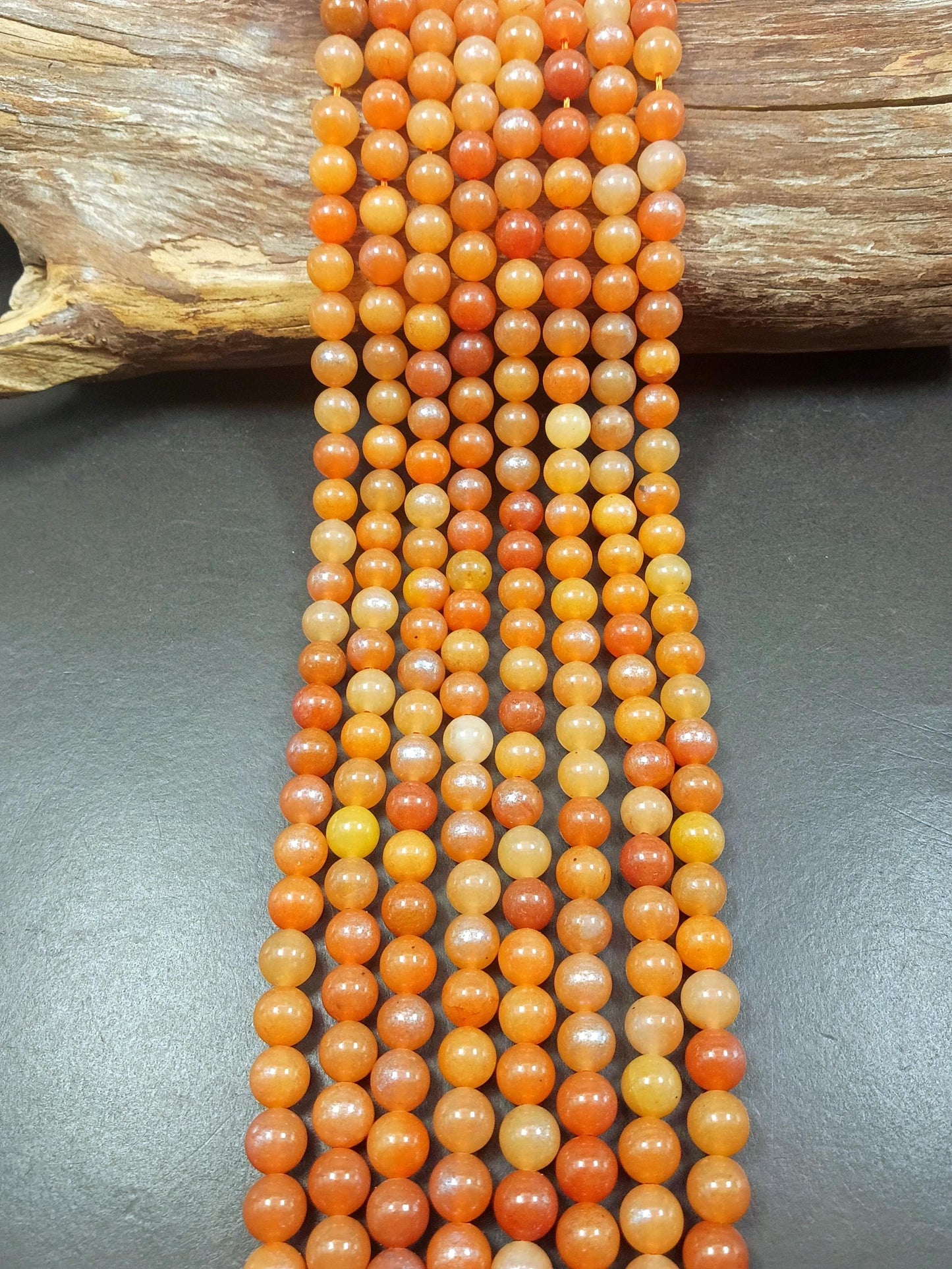 Orange Mystic Moonstone Smooth Round Gemstone Beads, Full Strand 15.5