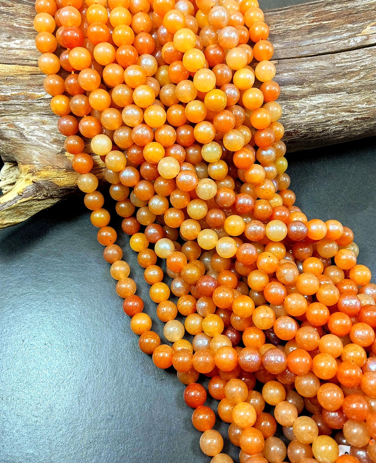 Orange Mystic Moonstone Smooth Round Gemstone Beads, Full Strand 15.5