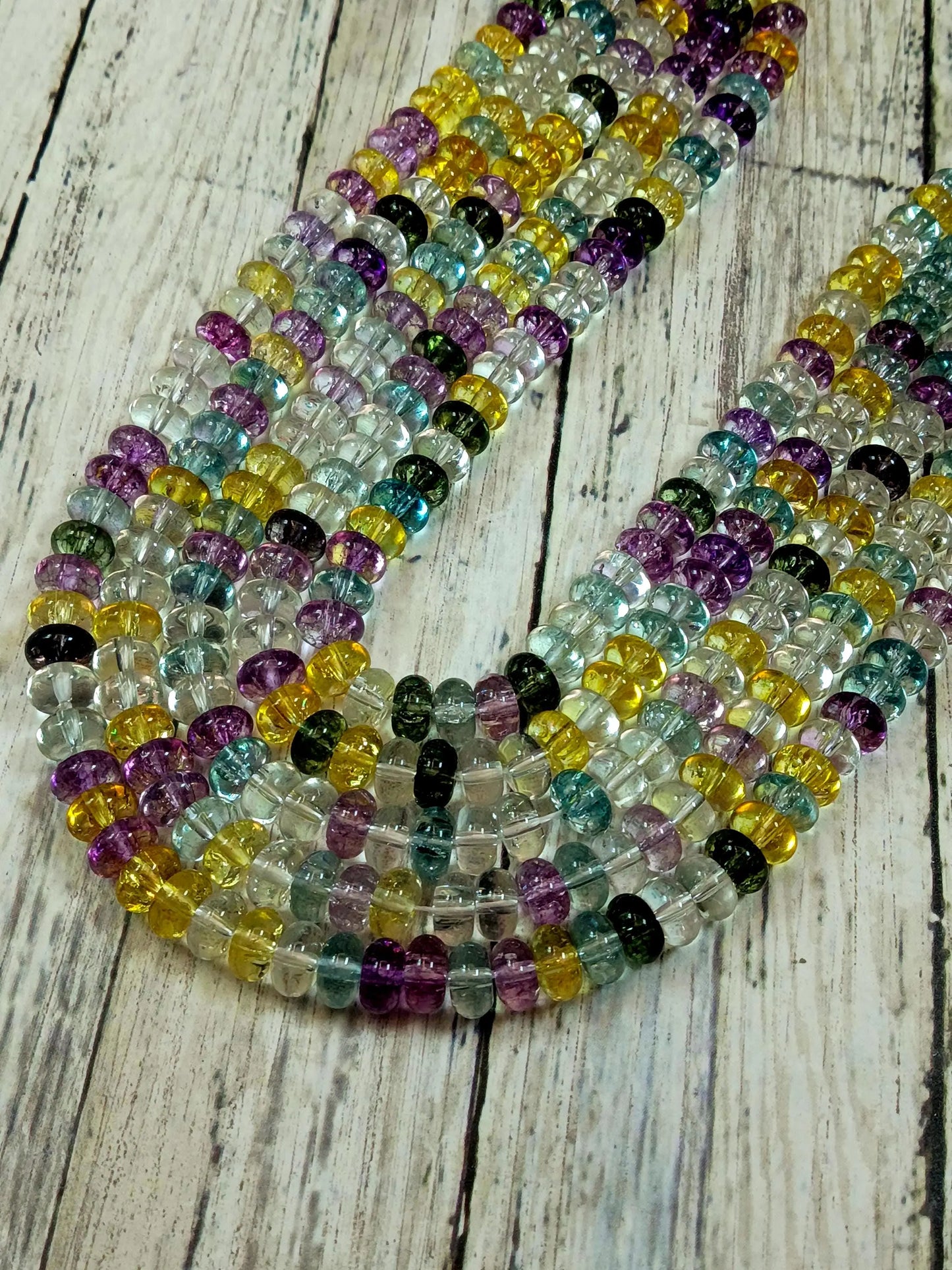 Gorgeous Rainbow multi color bead, Glass Smooth Rondelle Bead Purple, Sky blue and yellow. 8x5mm Super nice quality. full strand 15.5”