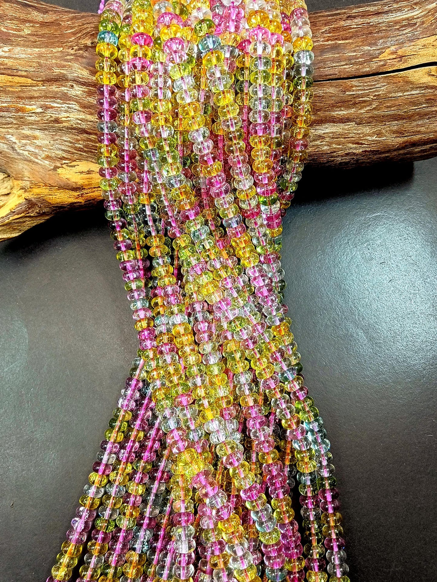 Beautiful Multi-Color Crystal Bead. Smooth Rondelle Shape, Gorgeous Multi- Color, Full Strand 15.5