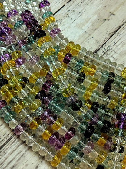 Gorgeous Rainbow multi color bead, Glass Smooth Rondelle Bead Purple, Sky blue and yellow. 8x5mm Super nice quality. full strand 15.5”