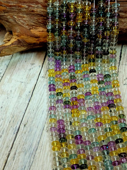 Gorgeous Rainbow multi color bead, Glass Smooth Rondelle Bead Purple, Sky blue and yellow. 8x5mm Super nice quality. full strand 15.5”