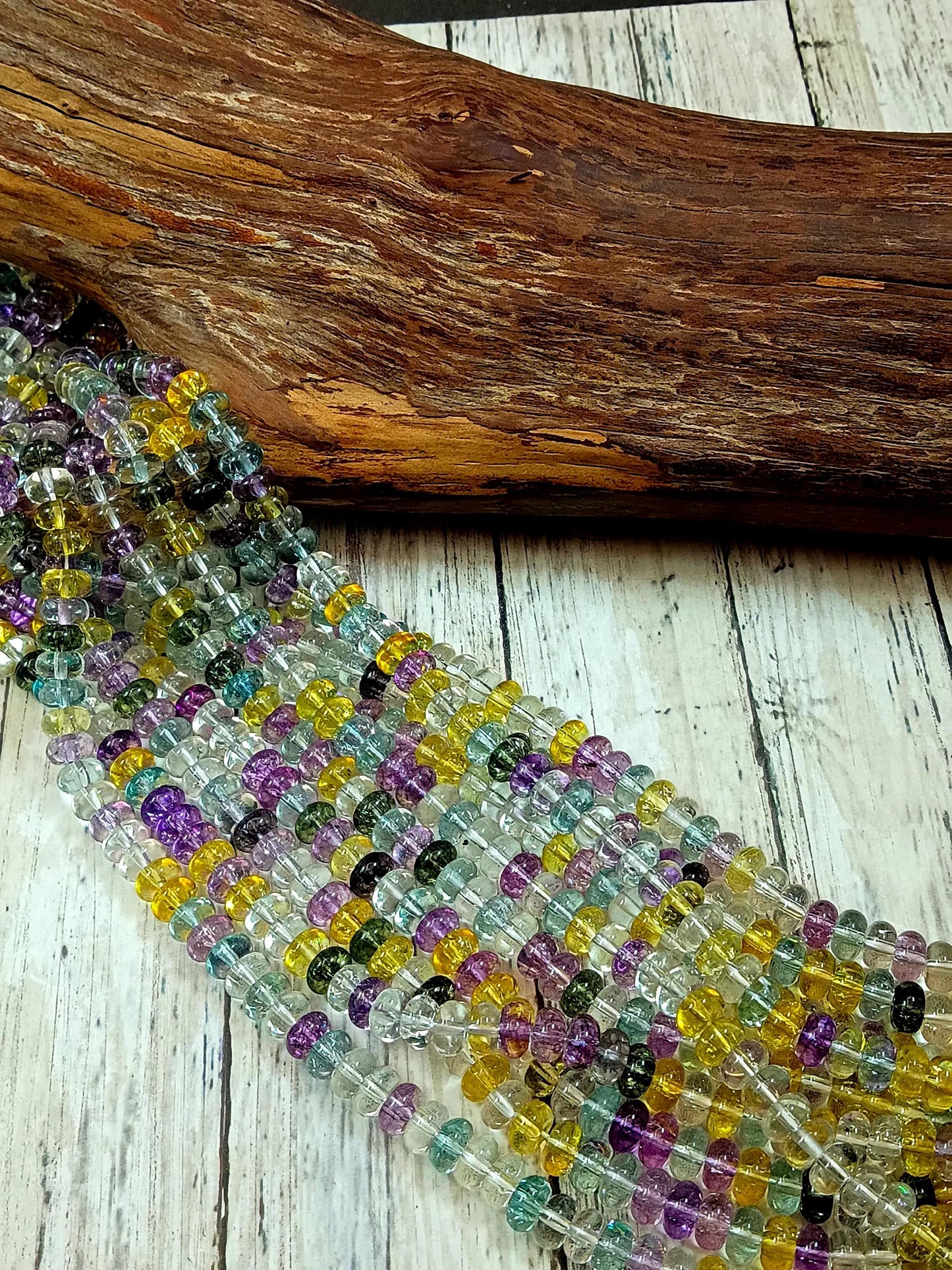 Gorgeous Rainbow multi color bead, Glass Smooth Rondelle Bead Purple, Sky blue and yellow. 8x5mm Super nice quality. full strand 15.5”