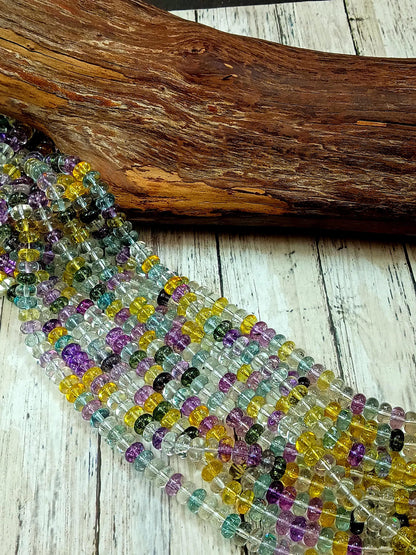 Gorgeous Rainbow multi color bead, Glass Smooth Rondelle Bead Purple, Sky blue and yellow. 8x5mm Super nice quality. full strand 15.5”