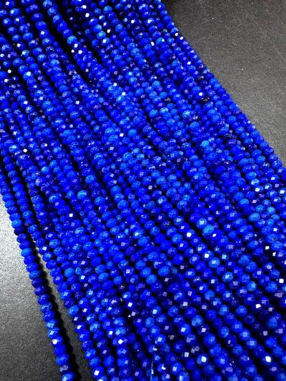 100% AAA Natural lapis lazuli 2x4mm gemstone. Faceted rondelle bead. Natural blue color. not treated . excellent quality .full strand 15.5