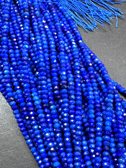 100% AAA Natural lapis lazuli 2x4mm gemstone. Faceted rondelle bead. Natural blue color. not treated . excellent quality .full strand 15.5