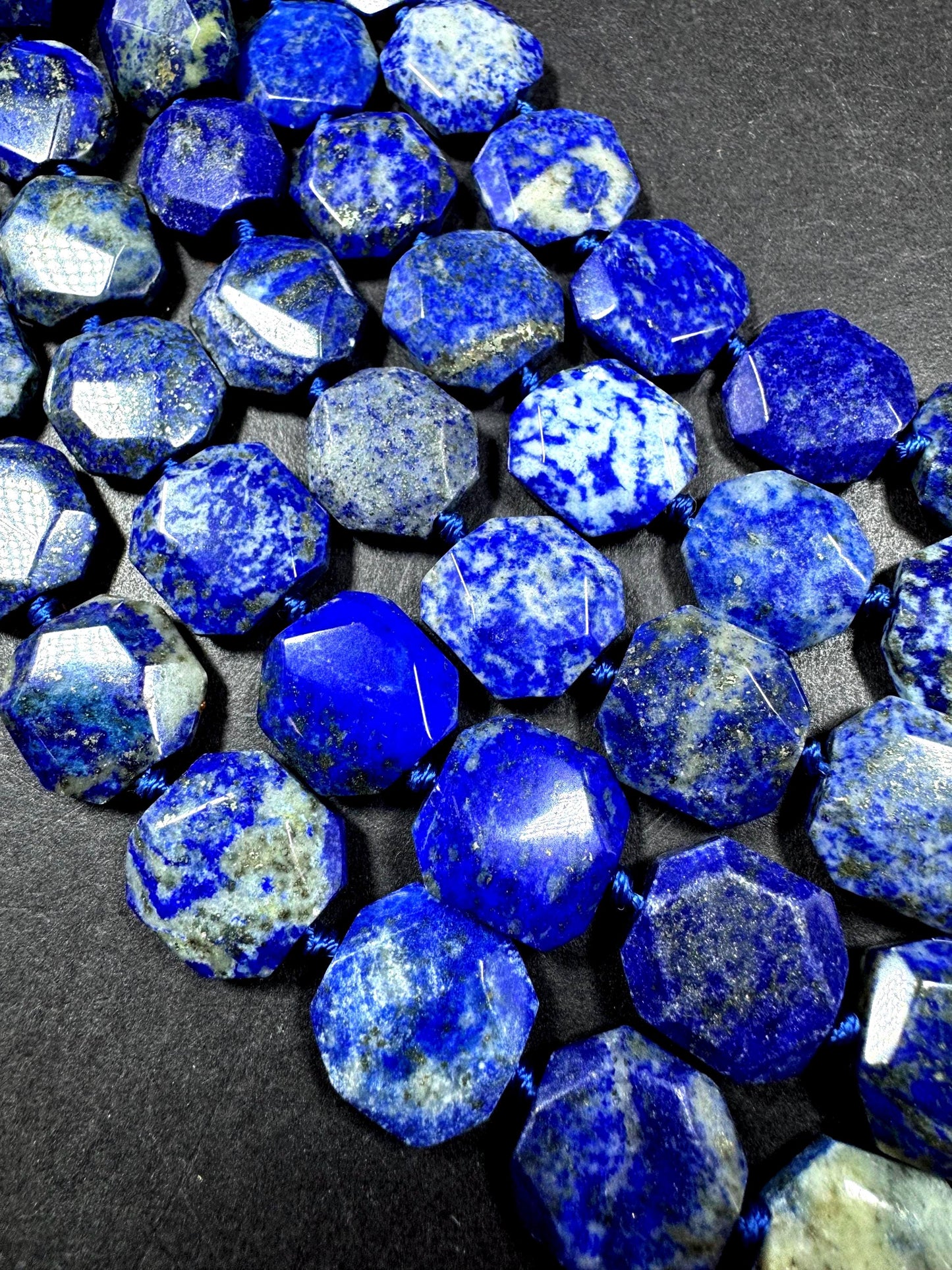 100% Natural lapis lazuli gemstone bead. Faceted square shape. Gorgeous natural  blue color, Not treated .Full strand 15.5''