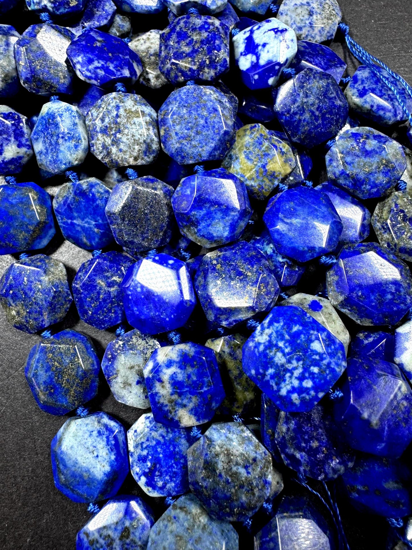 100% Natural lapis lazuli gemstone bead. Faceted square shape. Gorgeous natural  blue color, Not treated .Full strand 15.5''