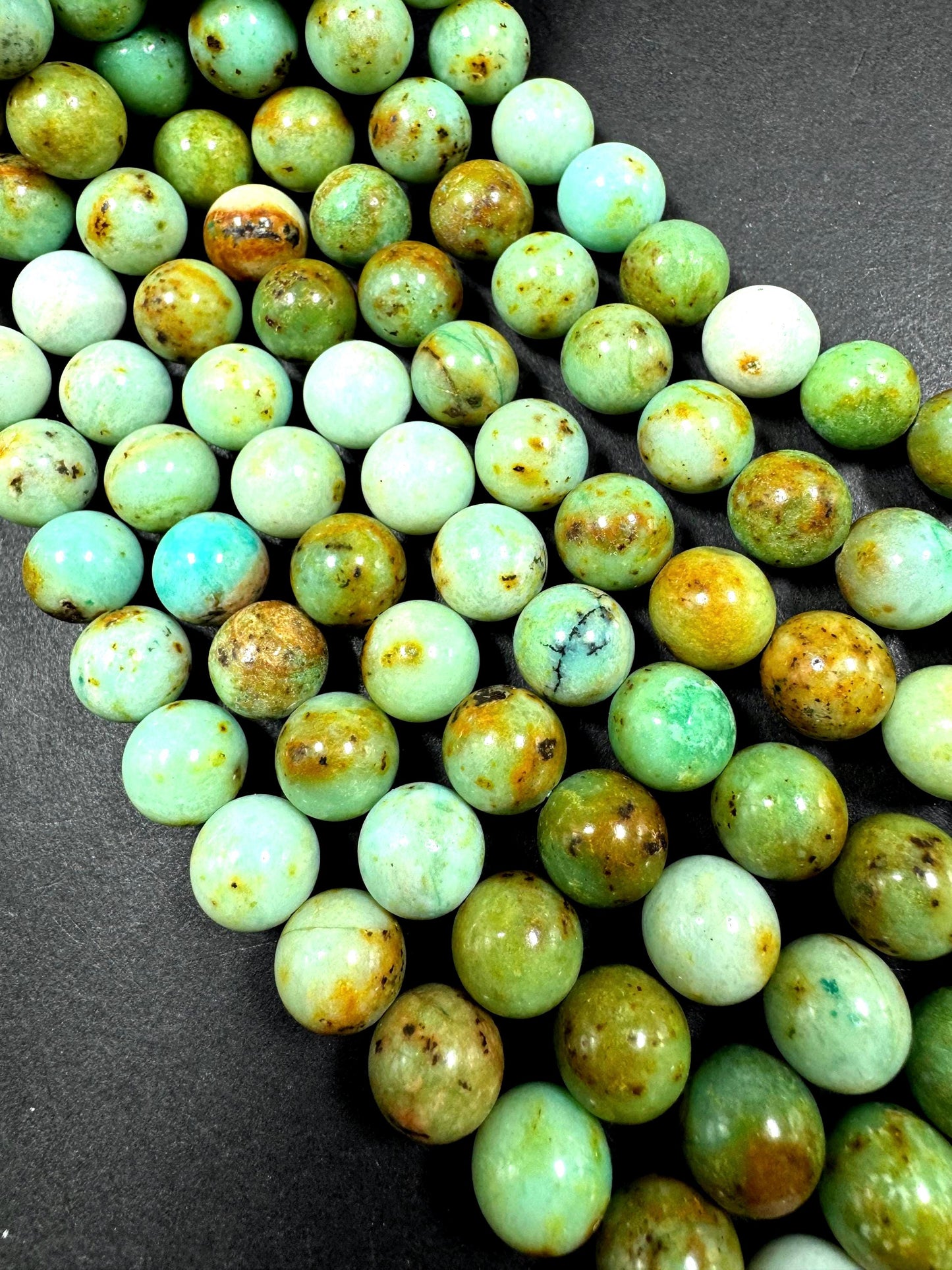 Natural Mongolia turquoise gemstone bead. 6mm 8mm 10mm smooth round bead. Excellent quality. full strand 15.5”