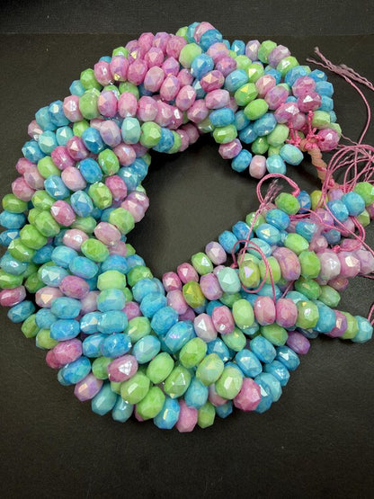 Beautiful Chinese Crystal Faceted Rondelle shape, Multicolor pink,blue,light green colors. Great Quality, Full Strand 15.5’.