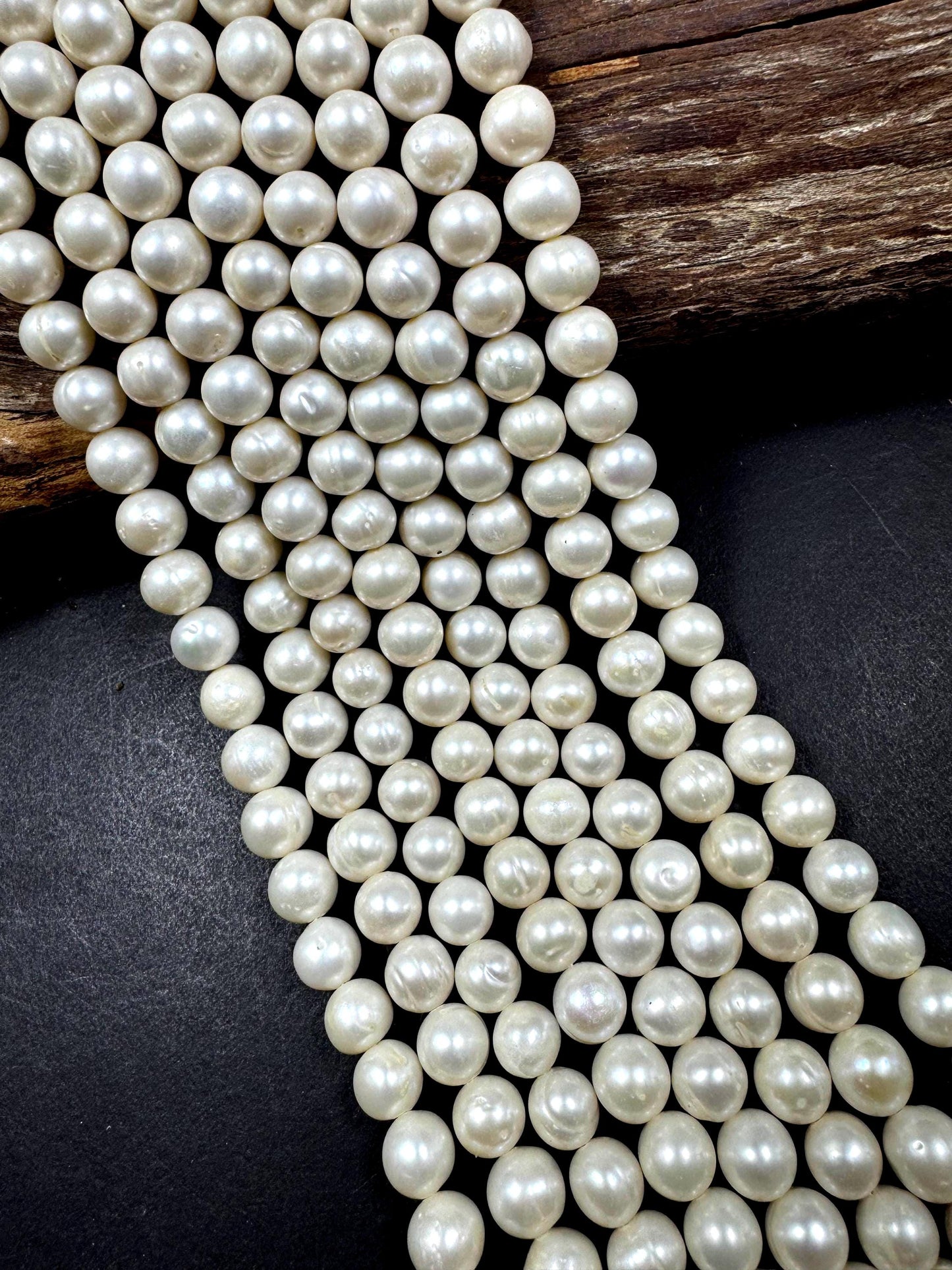 100% Natural fresh water pearls beads. natural white color round beads . excellent quality . full strand.