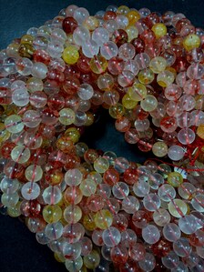 Natural Orange Rutilated Quartz smooth round, Gemstone beads 15.5'' strand