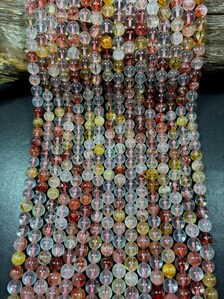 Natural Orange Rutilated Quartz smooth round, Gemstone beads 15.5'' strand