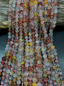Natural Orange Rutilated Quartz smooth round, Gemstone beads 15.5'' strand