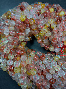 Natural Orange Rutilated Quartz smooth round, Gemstone beads 15.5'' strand