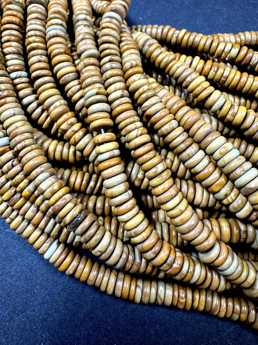 NATURAL PICTURE JASPER . Heishi shape . gorgeous Natural yellow brown color . full strand 15.5