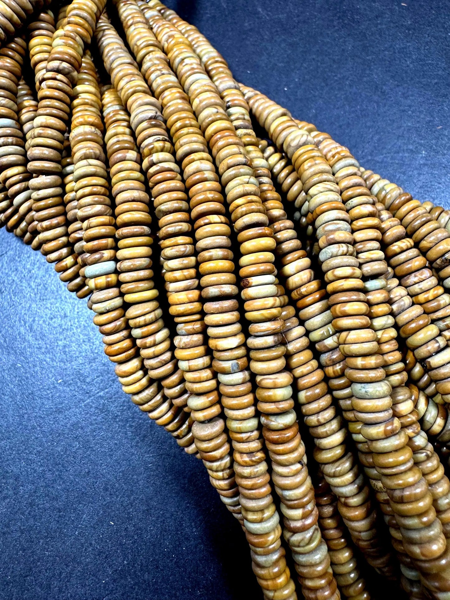 NATURAL PICTURE JASPER . Heishi shape . gorgeous Natural yellow brown color . full strand 15.5