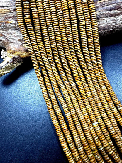 NATURAL PICTURE JASPER . Heishi shape . gorgeous Natural yellow brown color . full strand 15.5