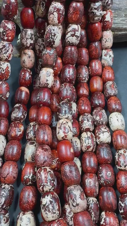 Natural Tibetan Gemstone Bead 15x20mm Tube Shape, Gorgeous Brown Orange Color Tibetan Beads, Full Strand 15.5"