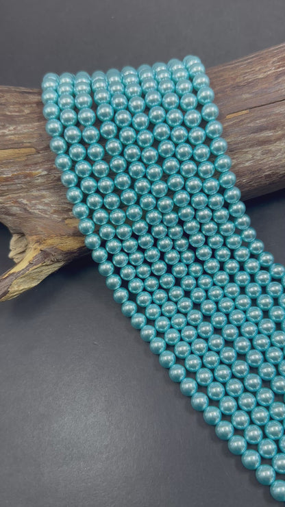 Gorgeous Chinese Dark Aqua Blue Swarovski Pearl Crystal Beads, 6mm 8mm 10mm Round Shape Bead. Beautiful Blue Color, Great Quality 15.5"