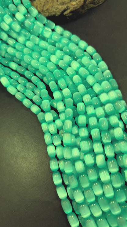 Beautiful Natural Aqua Blue Selenite Tube Shape 12x8mm Gemstone Bead. Stunning Aqua Blue Color, Great Quality 15.5"