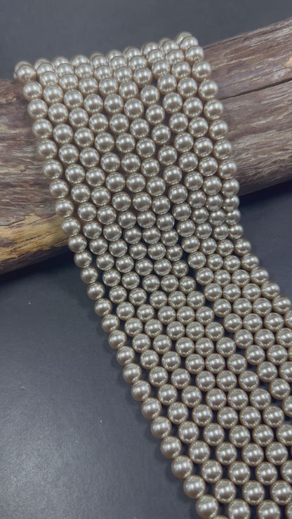 Chinese Champagne Brown Swarovski Pearl Crystal Beads, 6mm 8mm 10mm 12mm Round Shape Bead. Beautiful Brown Color, Great Quality 15.5"