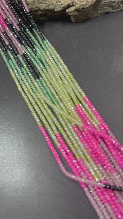 Multicolor Cubic Zirconia Faceted Rondelle Shape, Gorgeous Mint, Light Green, Black, Pink High Quality 15.5"