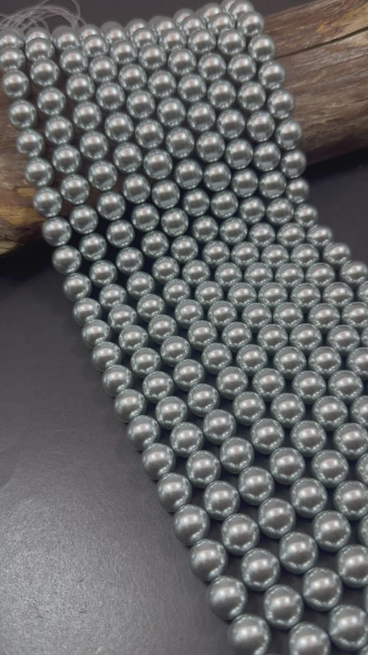 Gorgeous Silver Swarovski Pearl Crystal Beads, 4mm 6mm 8mm 10mm 12mm Round Shape Bead. Beautiful Silver Color, Great Quality 15.5"
