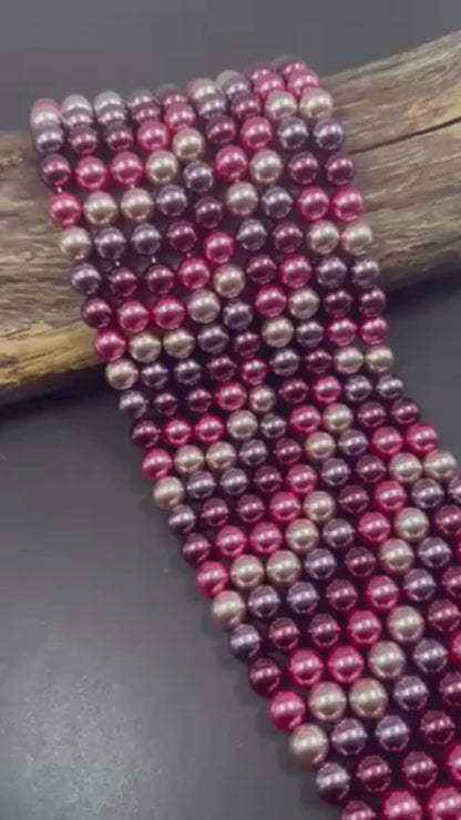 Gorgeous Multicolor Swarovski Pearl Crystal Beads, 8mm 10mm Round Shape Bead. Dark Purple Pink Burgundy White Color, Great Quality 15.5"