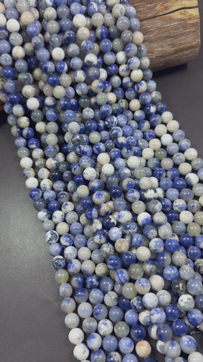 AAA Natural Blue White Sodalite Round Shape Bead, Beautiful Blue White Multicolor Pattern Great Quality 15.5"