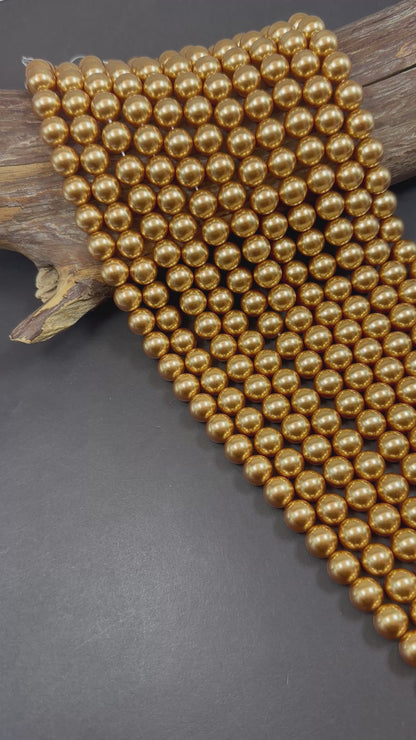 Gorgeous Chinese Gold Swarovski Pearl Crystal Beads, 6mm 8mm 10mm 12mm Round Shape Bead. Beautiful Gold Color, Great Quality 15.5"