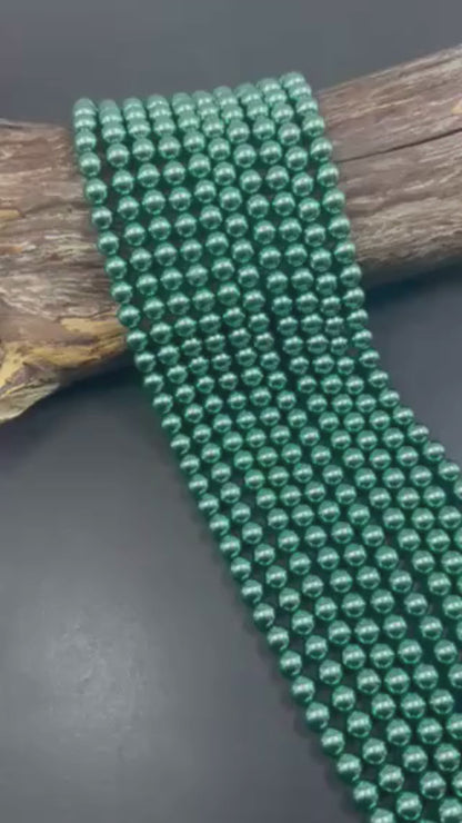 Gorgeous Chinese Teal Green Swarovski Pearl Crystal Beads, 6mm 8mm Round Shape Bead. Beautiful Green Color, Great Quality 15.5"