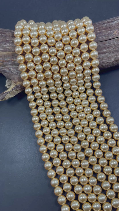 Gorgeous Chinese Warm Gold Swarovski Pearl Crystal Beads, 4mm 6mm 8mm 10mm 12mm Round Shape Bead. Beautiful Warm Gold Quality 15.5"