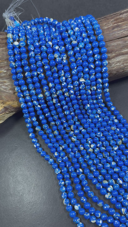 Navy Blue Shell Smooth Round Shape Bead. Beautiful Navy Blue Color with Patten, Great Quality 15.5"