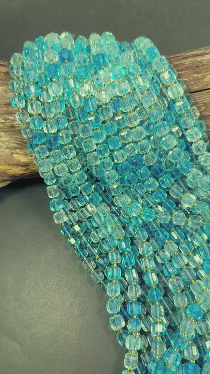 Beautiful Clear Light Blue Cube Shape Quartz Crystal Bead, 8x8mm Light Blue Color Great Quality 15.5"