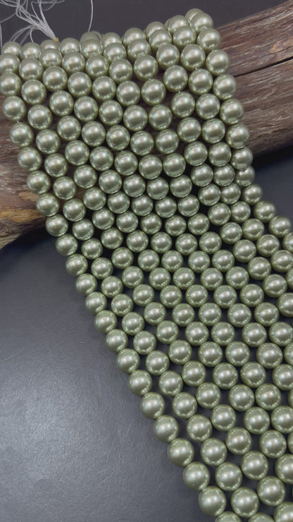 Gorgeous Chinese Light Olive Green Swarovski Pearl Crystal Beads, 6mm 8mm 10mm 12mm Round Shape Bead. Great Quality 15.5"
